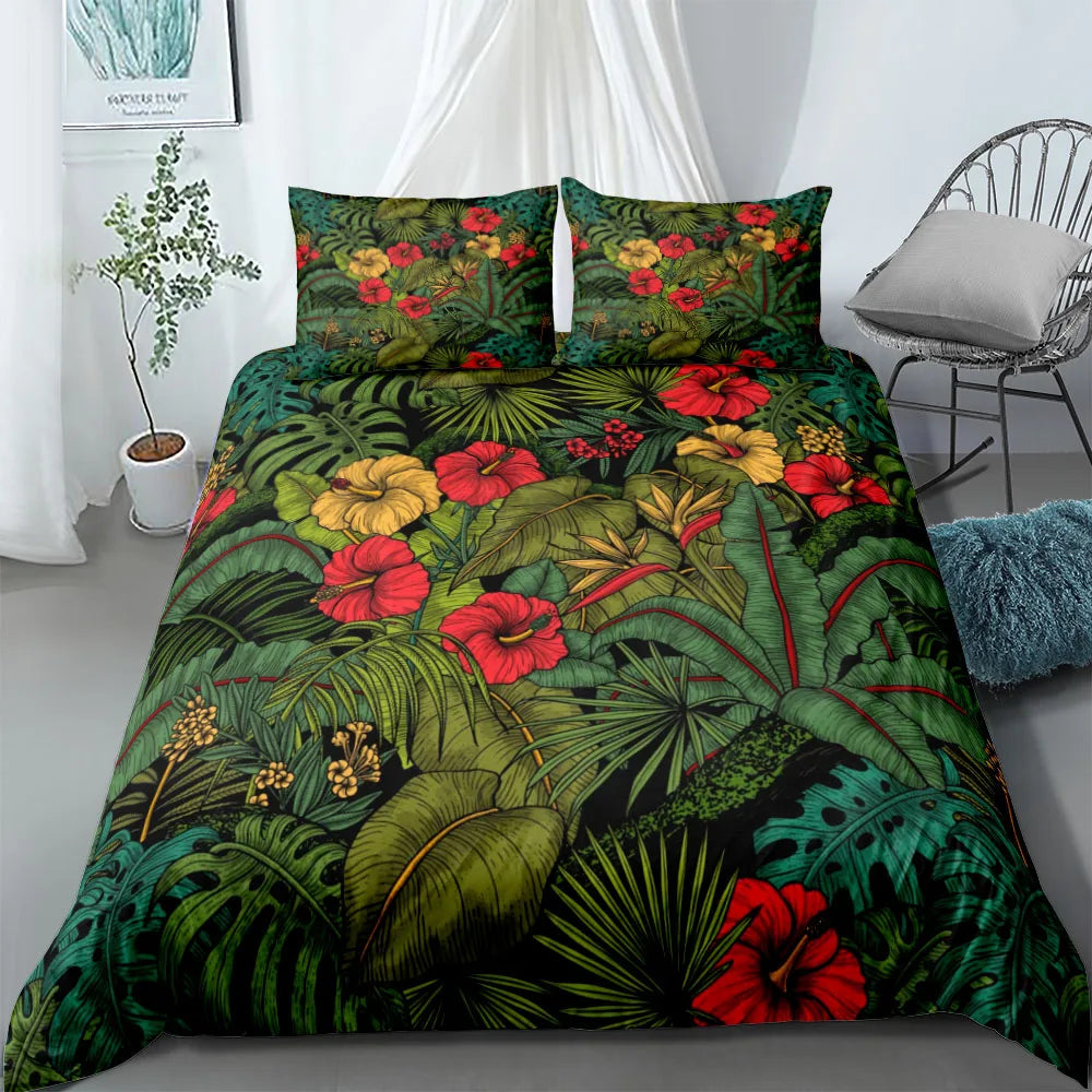 Tropical Palmtree Leaves Bedding Set King Queen Double Full Twin Single Size Duvet Cover Pillow Case Bed Linen Set