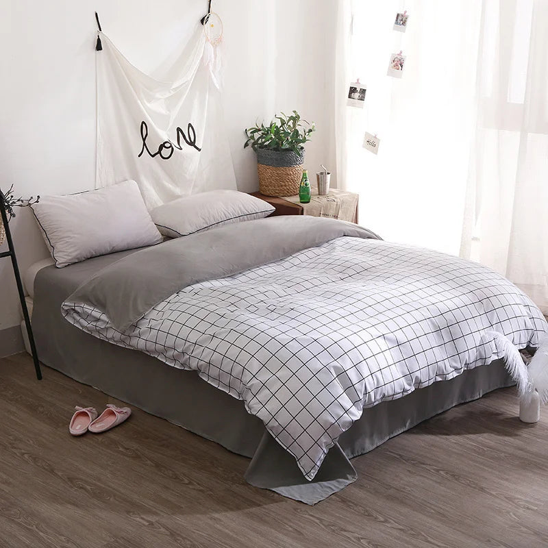 Solstice Home Textile Black Lattice Duvet Cover Pillowcase Bed Sheet Simple Boy Girls Bedding Sets Single Twin Double Cover Beds