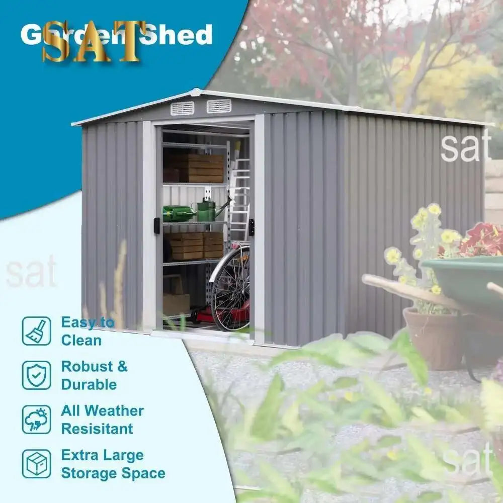 6Ft X 8Ft Outdoor Metal Storage Shed, Garden Shed Tool House With Lockable Double Doors & Vents