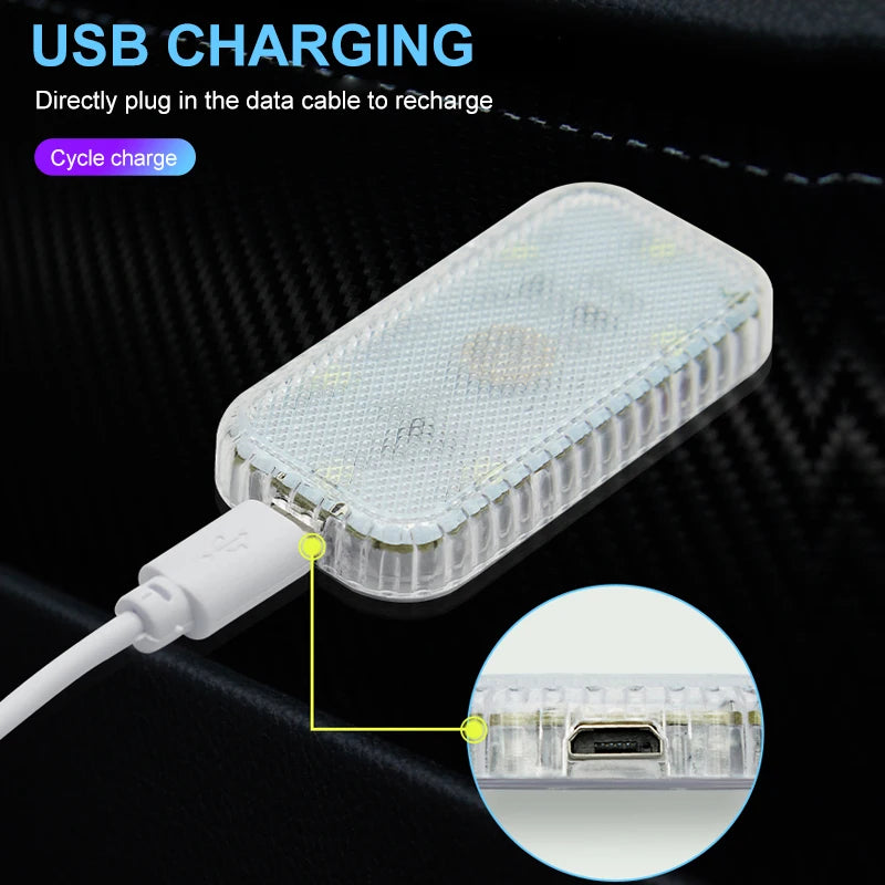 LED Touch Light Mini Wireless Car Interior Lighting Auto Roof Ceiling Reading Lamp for Trunk Storage Box USB Charging