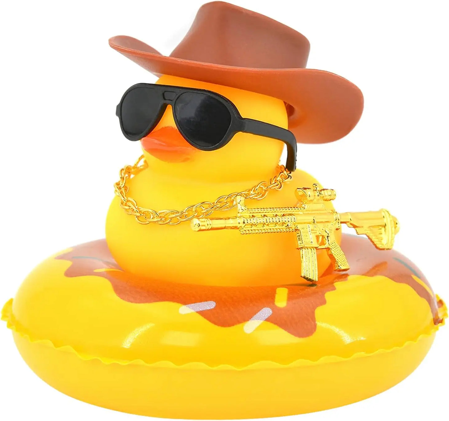 Duck Car Ornaments Yellow Duck Car Dashboard Decorations Set with Sunglasses, Swimming Ring Kids Bath Toys Home Duck Decoration