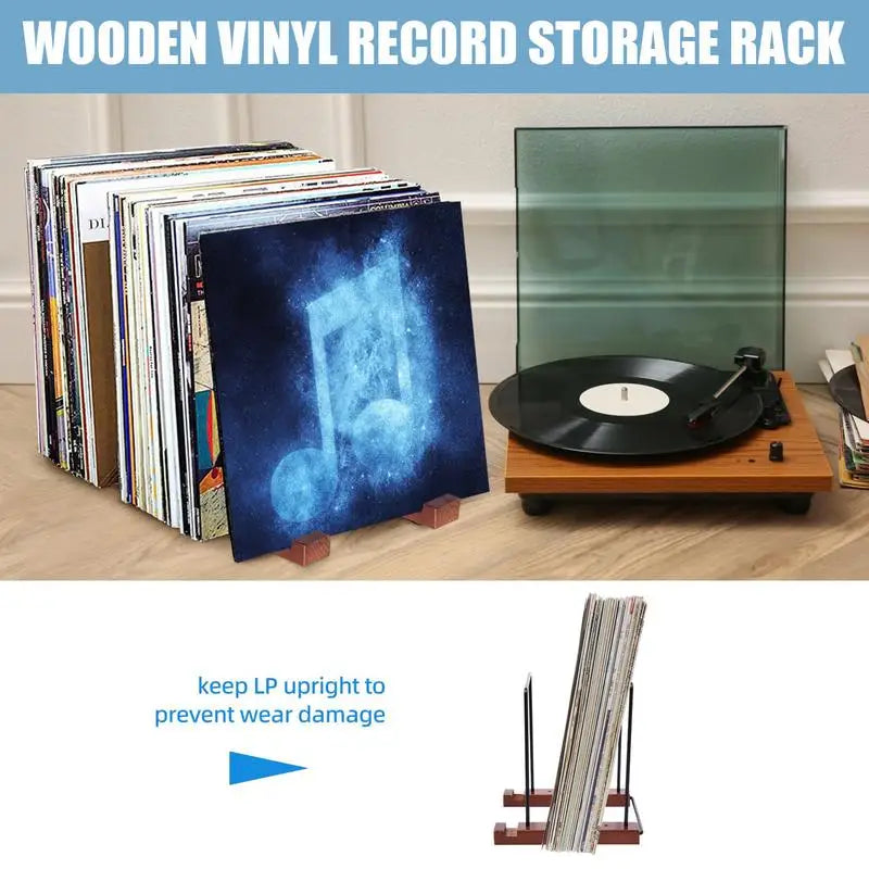 Vinyl Record Storage Holder Large Capacity Display Stand Books CDs Multipurpose Record Stand Modern Solid Wooden Deskop Rack