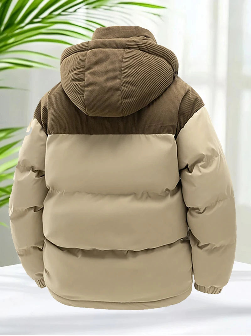 Men’s Winter Puffer Jacket Cotton Padded Warm Hooded Windbreaker Coat Outdoor Casual Thick Parka for Cold Weather Streetwear