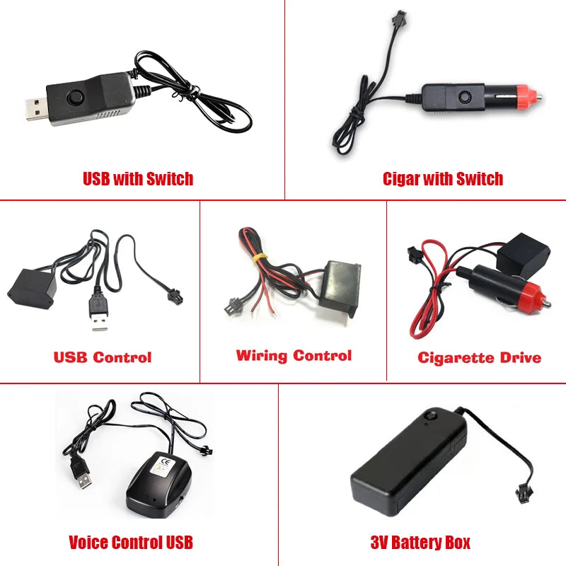 EL Wire Driver Big USB Car Ciggrette DC Battery Plug Adapter Voice Controller Cable 1 To 2/3/4/5 Splitter Connectors Neon Light