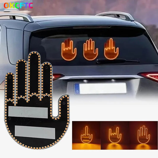 Funny Car Finger Light with Remote, Road Rage Signs Middle Finger Gesture Light,Auto Amber Middle Finger Warning Brake Light