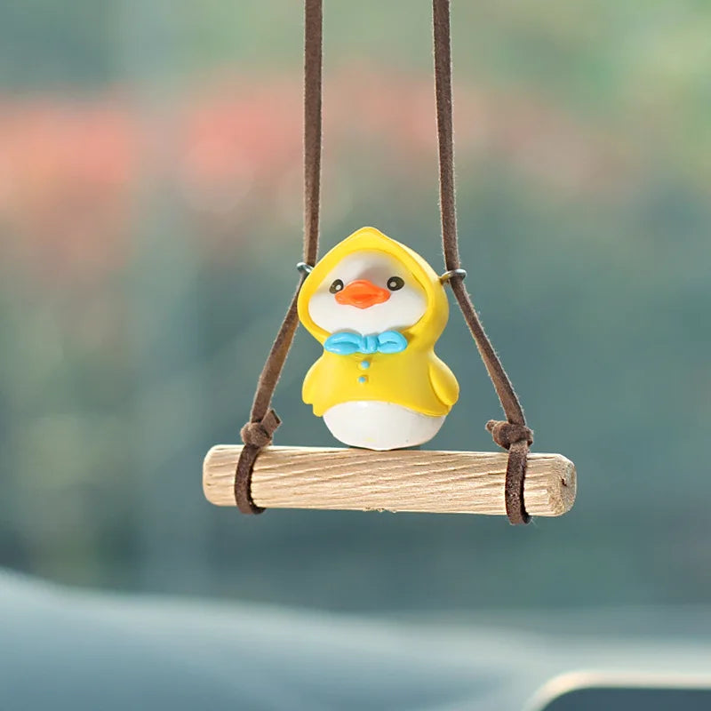 Anime Figure Swing Duck Model Decor Little Yellow Duck Auto Rearview Mirror Hanging Pendant Cute Car Ornaments Accessories Gifts