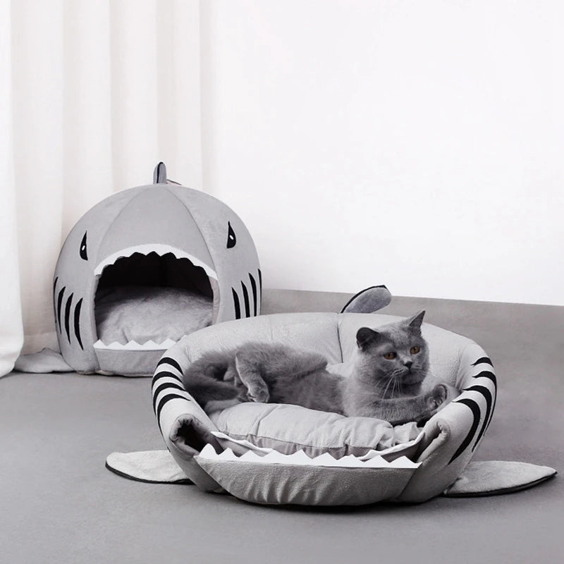 Cat Bed Cartoon Shark Shape Pet Puppy Sleepping Bed Warm Kennel Pets Tent Cozy Cave Cat Beds Indoor For Dog Small Pets House