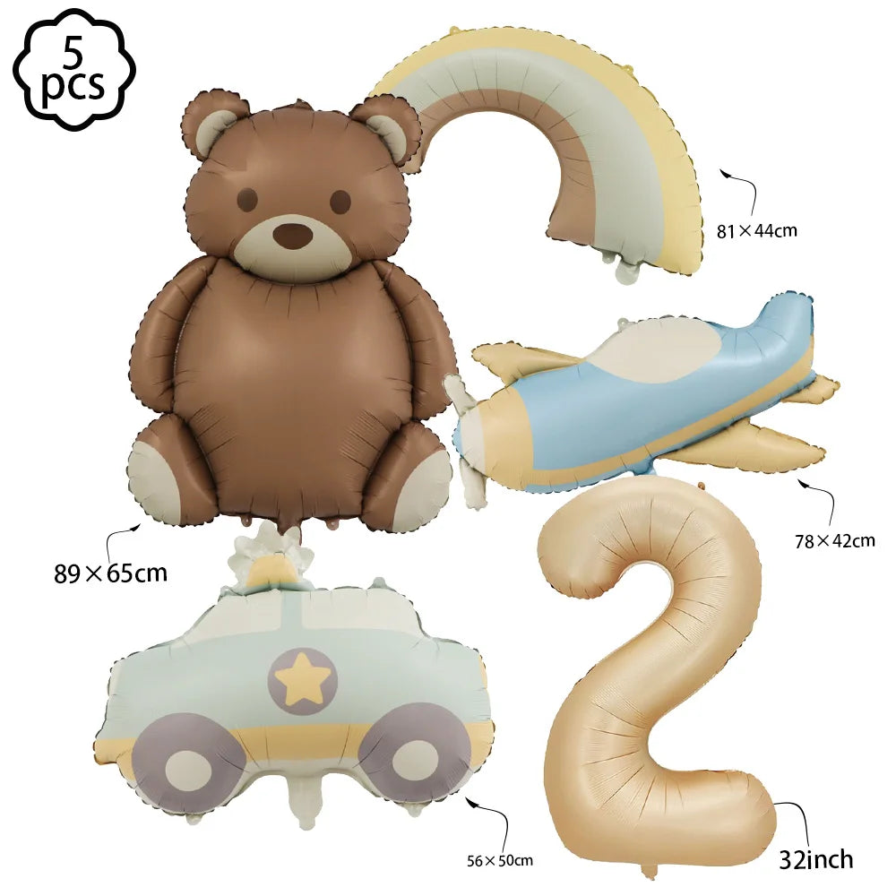 Coffee Brown Teddy Bear Balloon Number Heart Balloon set kid Birthday Party Decoration Baby Shower wedding Valentine's Day decor