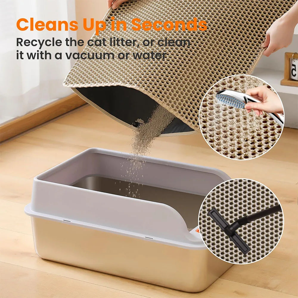 1Pc Large Size Cat Litter Mat-Advanced Honeycomb Double Layer Design,Urine Waterproof,Easy Cleaning,Scatter Control,Stay Clean