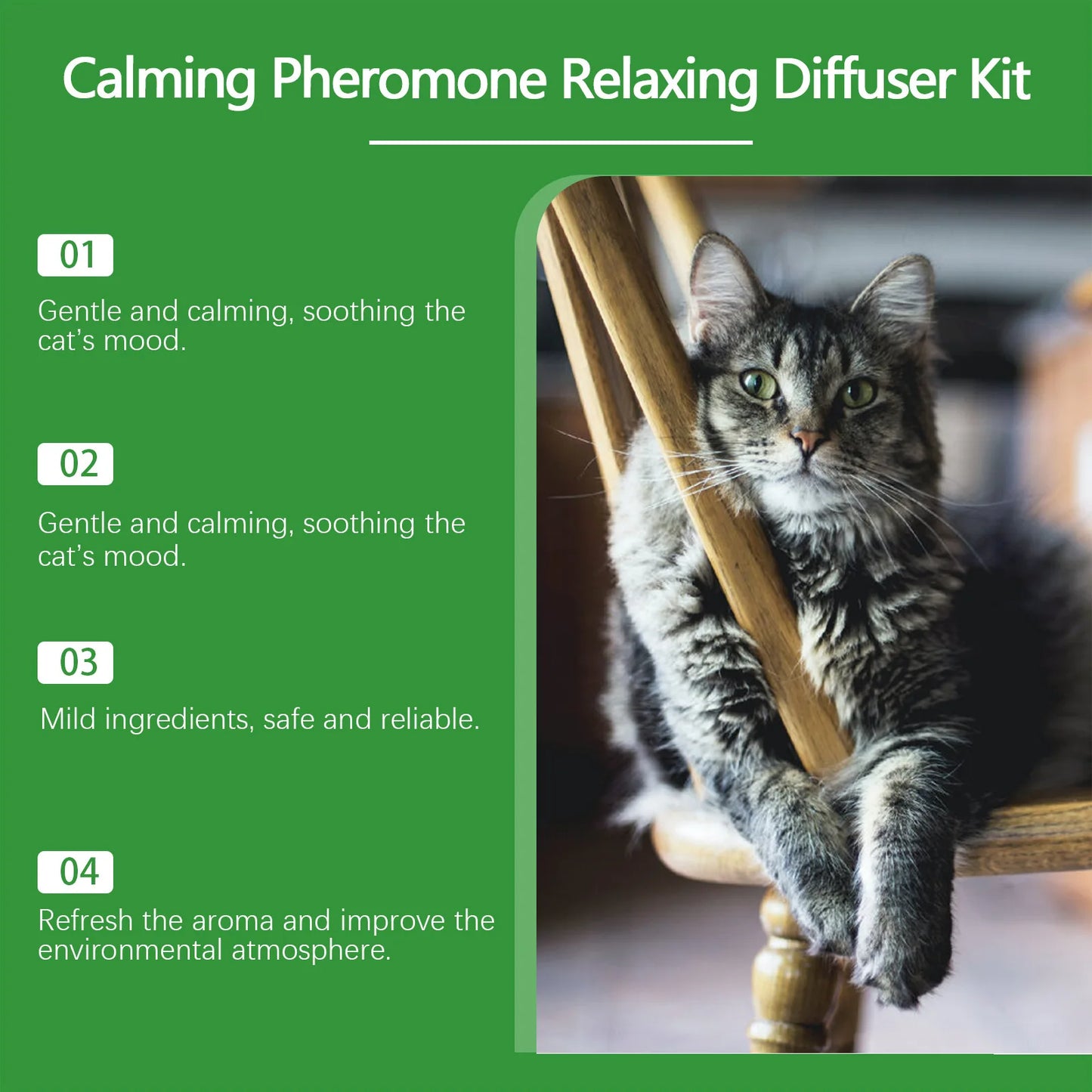 Cat Calming Diffuser: Plug-In Pheromone Relaxant for Cats - Reduces Anxiety & Prevents Howling, with Calming Liquid Included