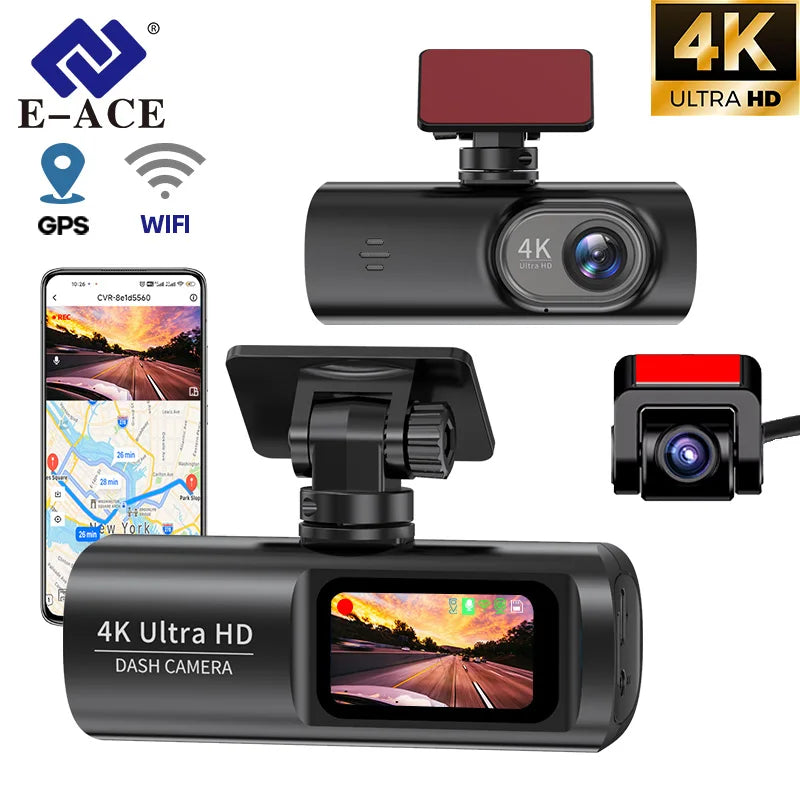 Dash Cam Car Camera Dual Lens 4K UHD Recording DVR Night Vision Video Recorder Built-In Wi-Fi Support GPS 24H Parking Car Camera