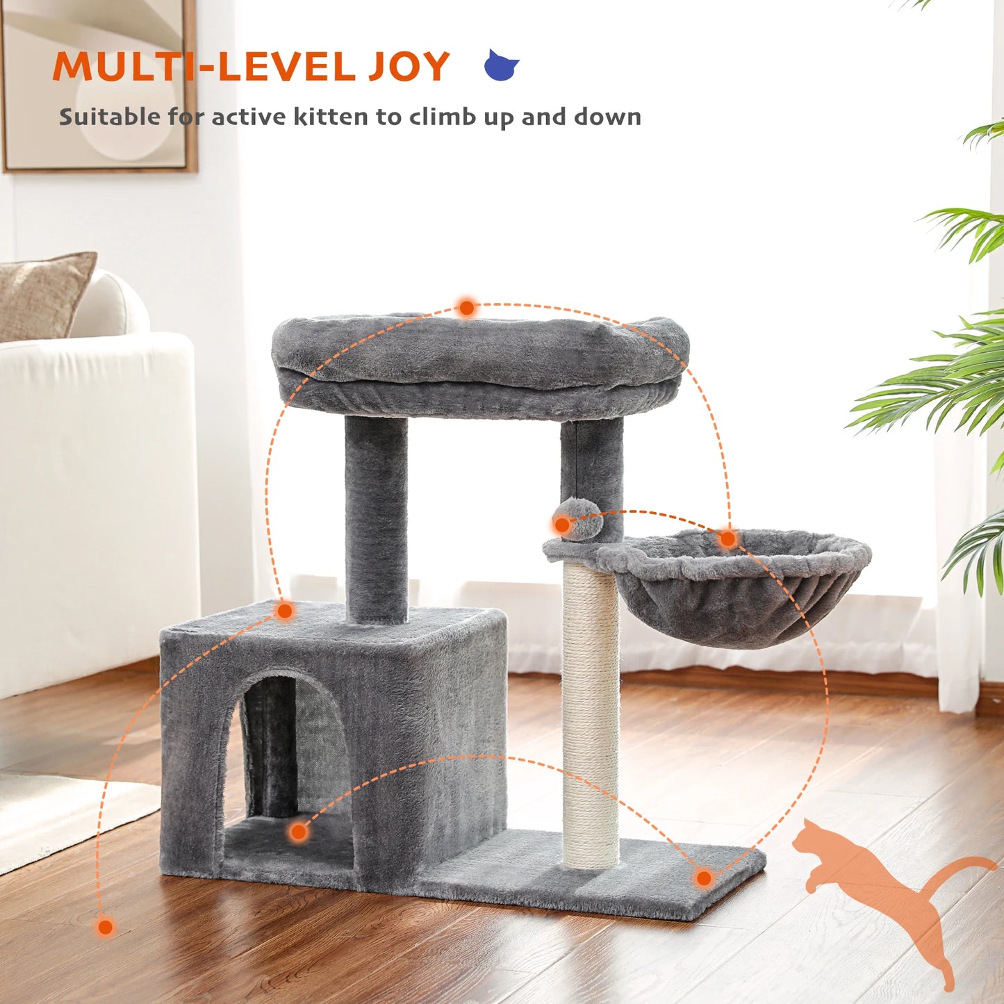 H70CM/80CM Small Cat Tree Condo with Natural Sisal-Covered Scratching Post for Kitten Cat Indoor Large Top Perch Cozy Hummock