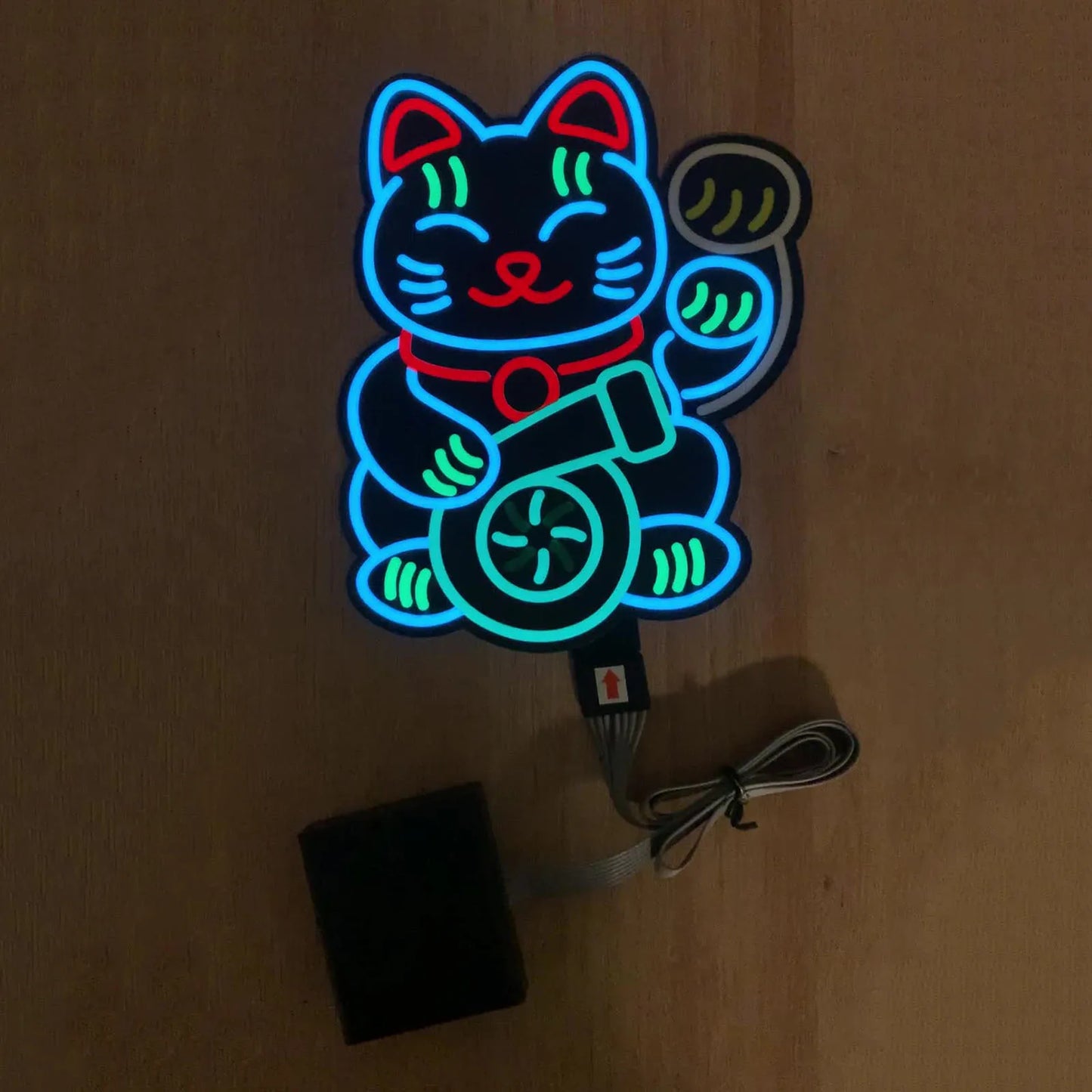 Lucky Turbo Cat LED Light Window Sticker JDM Night Glow Windshield Sticker Decorate Car Accessories Light Board Personality