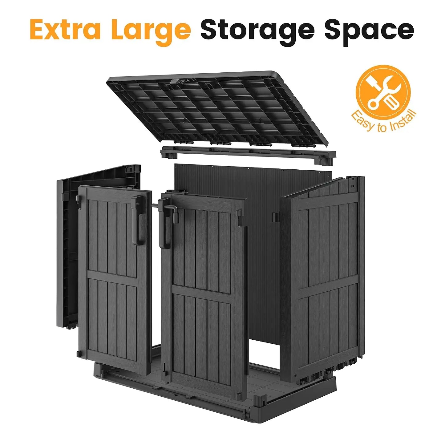 Outdoor Storage Cabinet 37 Cu Ft with Lockable Doors, Portable Horizontal Resin Storage Shed -Easy to Assemble,, Custom