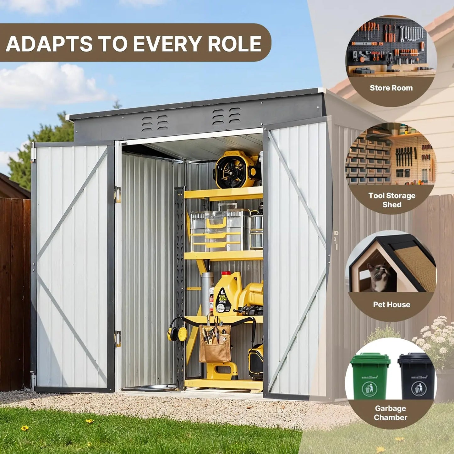 Outdoor Storage Shed Clearance, Metal Outdoor Storage Cabinet with Double Lockable Doors, Waterproof Tool, Customized