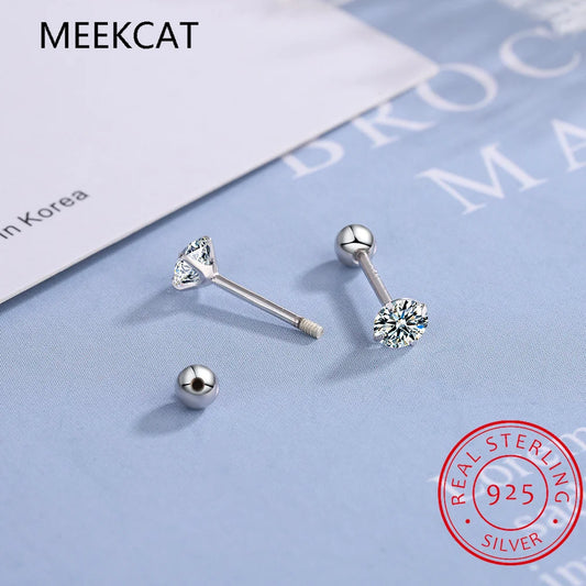 Moissanite Stud Earrings 0.4-4 ct D Color 925 Sterling Silver White Gold Plated Ear Studs for Women Men Screw Back Stud Earrings