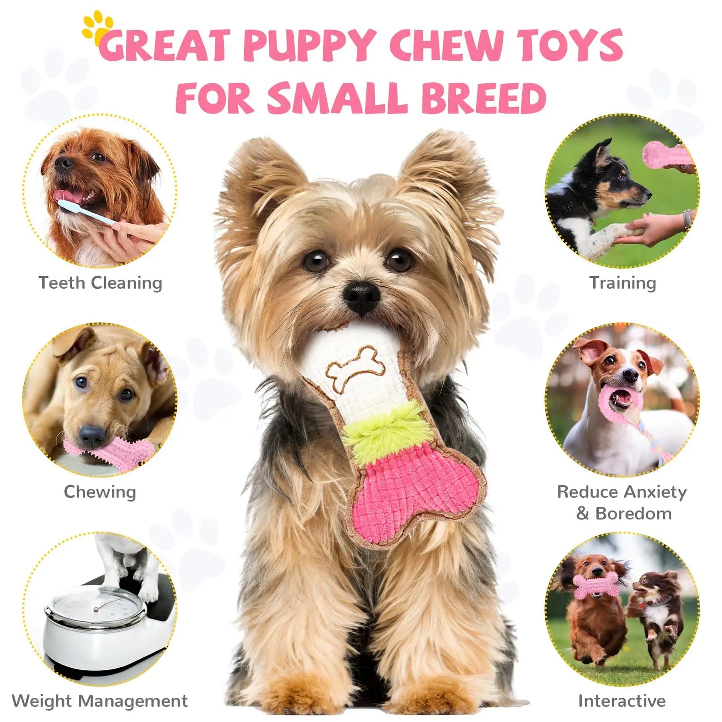 6-piece set of puppy teething toys, small dog chewing toys with ropes, cute soft rubber puppy toy set for cleaning teeth