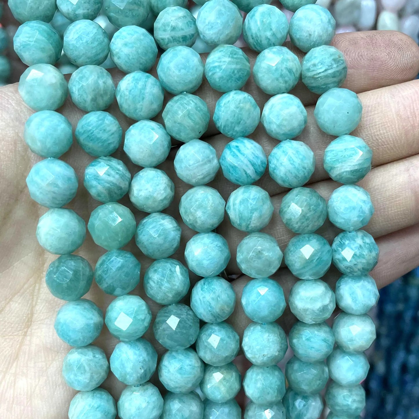 6/8/10MM Natural Faceted Amazonite Round Gem Stone Spacer Beads For Jewelry Making DIY Bracelet Necklace Accessories 7.5''inches