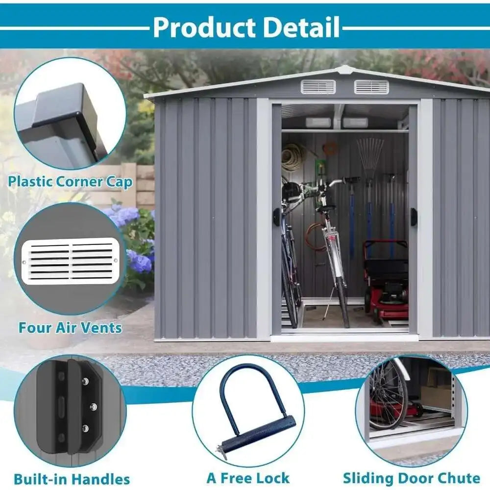 6Ft X 8Ft Outdoor Metal Storage Shed, Garden Shed Tool House With Lockable Double Doors & Vents