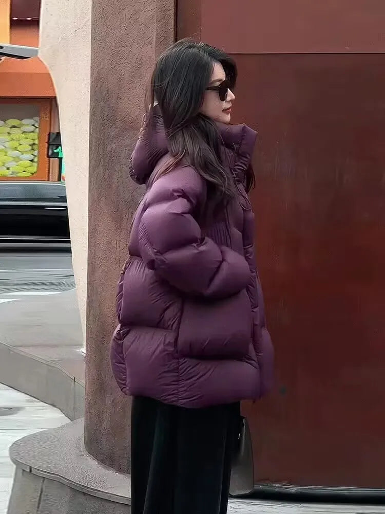 Puff Down Jacket Women's Winter Jacket Padded New Outerwear Hooded Versatile Loose Padding Thickened White Duck Down Warm Coat