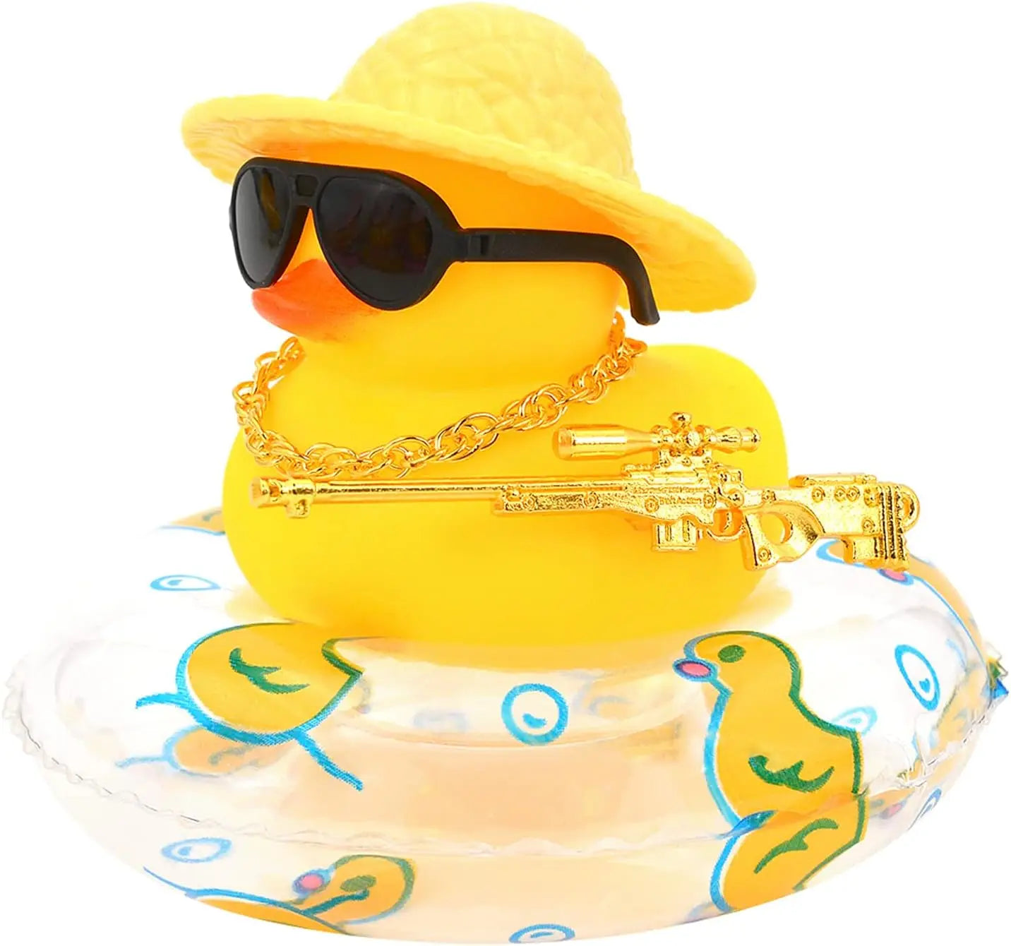 Duck Car Ornaments Yellow Duck Car Dashboard Decorations Set with Sunglasses, Swimming Ring Kids Bath Toys Home Duck Decoration