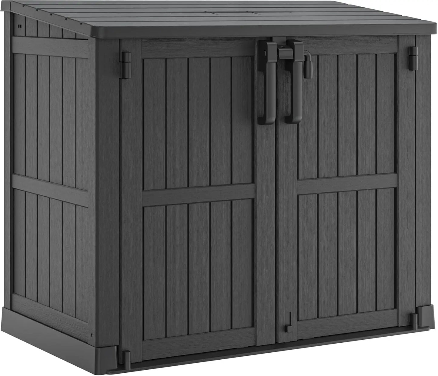 36 Cu Ft Horizontal Resin Outdoor Storage Cabinet, Portable Waterproof Shed Box with Lockable Doors for Backyards and Patios, Ashen
