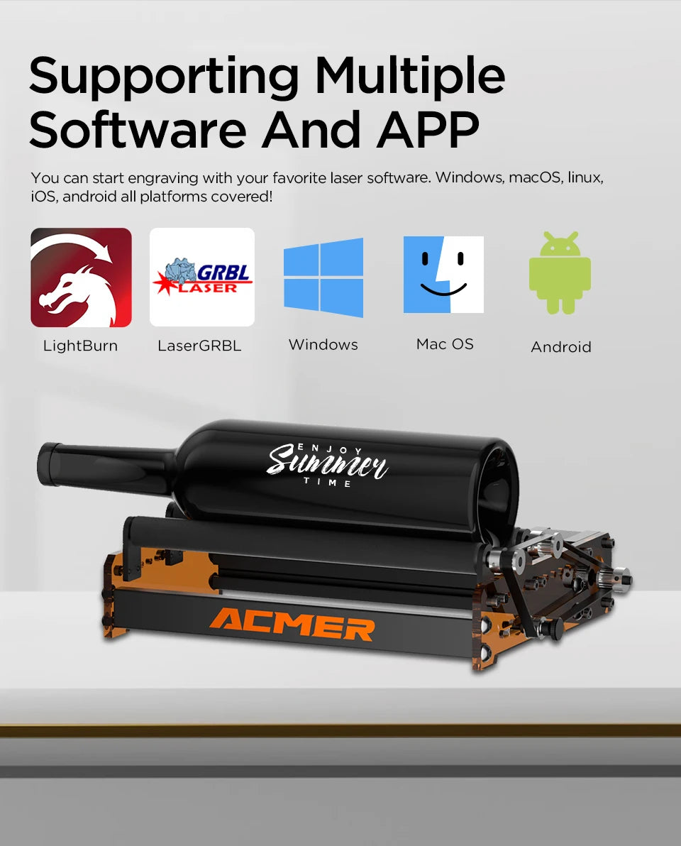 ACMER M3 Rotary Roller for 95% Laser Engraver Y-axis 360° Rotating 6-164mm Engraving Diameter Ideal for Cylindrical Objects