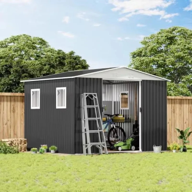 Outdoor Storage Shed 6 X 8 FtWholesale Tool Shed Metal Storage Garden Shed with Door & Lock for Patio Storage Brown