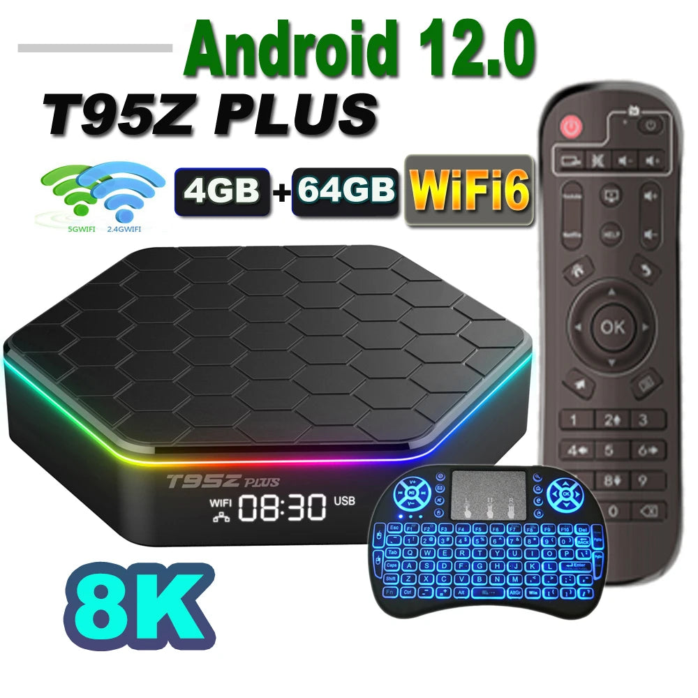 T95Z PLUS Android 12 TV Box Allwinner H618 8K 2.4G 5G Wifi6 4GB 64B 32GB 2GB 16GB  BT5.0 H.265 Global Media Player