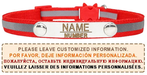 Reflective Cat Collar Custom Engraved ID Personalized with Bell Puppy Pet Breakaway Necklace Accessories Nameplate Collar
