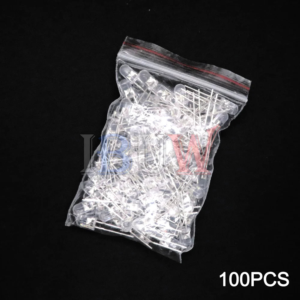100PCS/LOT 5mm LED Diode F5 Assorted Kit IBUW White Green Red Blue Yellow Orange Pink Purple Warm White DIY Light Emitting Diode