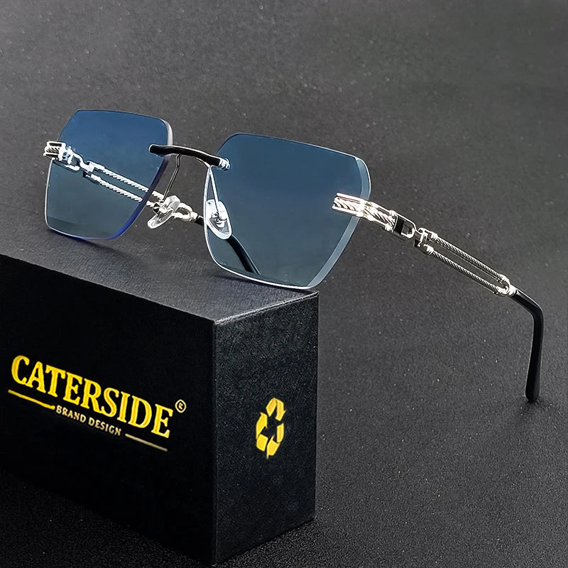 Caterside Rimless Pilot Sunglasses Men Square Metal Frame Sun Glasses Women Gradient UV400 Eyewear Good Idea Choice for Gifts