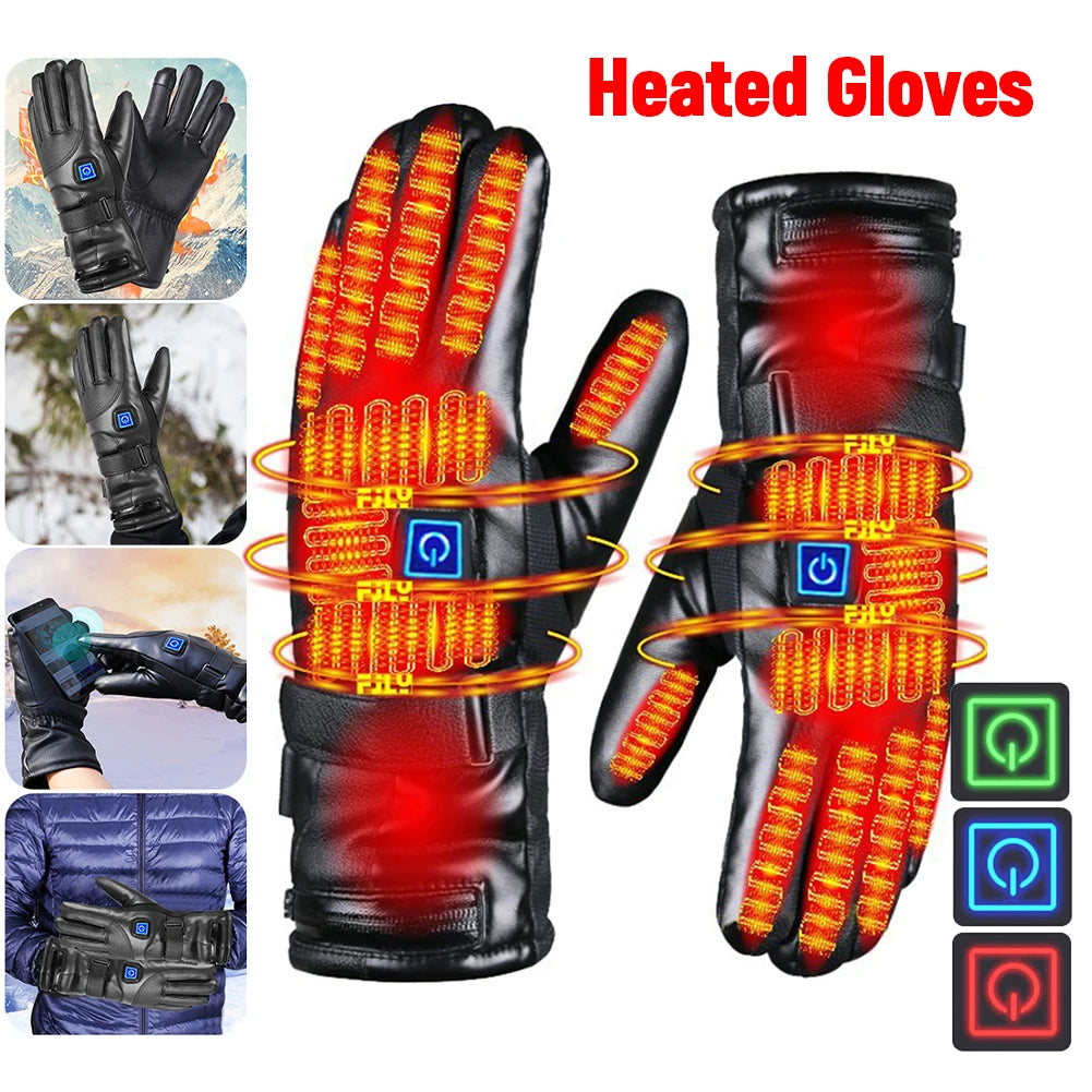 Rechargeable Heating Gloves 3 Temperature Levels Waterproof Electric Winter Gloves Hand Warmer for Outdoor Cycling Skiing Hiking