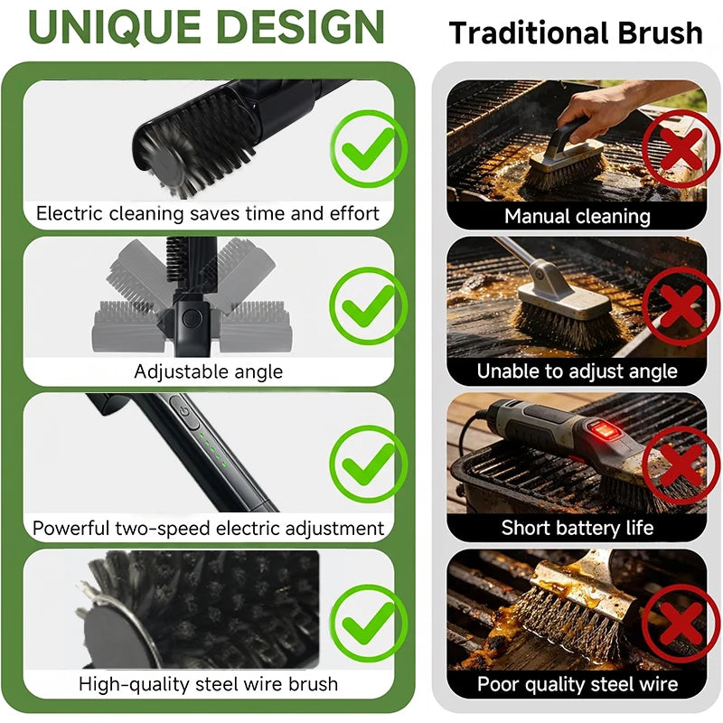 Electric Grill Brush 2600mAh Cordless Rechargeable 3-Speed & Angle Adjust Rotary Grill Cleaning Brush for Barbecue Grates