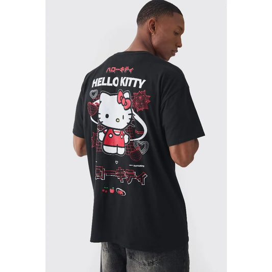 MINISO Hello Kitty Print T-shirt Men Women Street Hip Hop Cotton Short Sleeves Street Loose Couple Over-sized Soft Clothing Tee