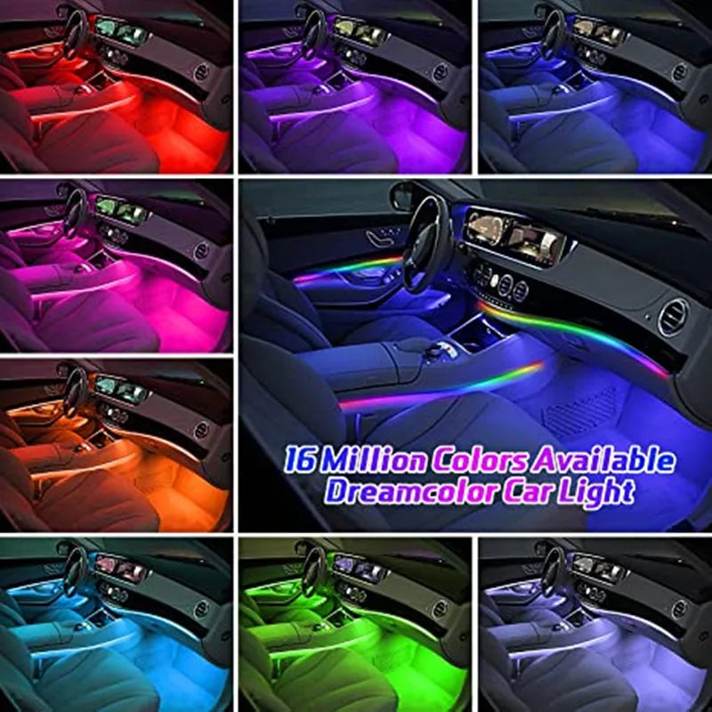 18 In 1 Full Color Streamer Car Ambient Lights RGB 64 Color Universal LED Interior Hidden Acrylic Strip Symphony Atmosphere Lamp