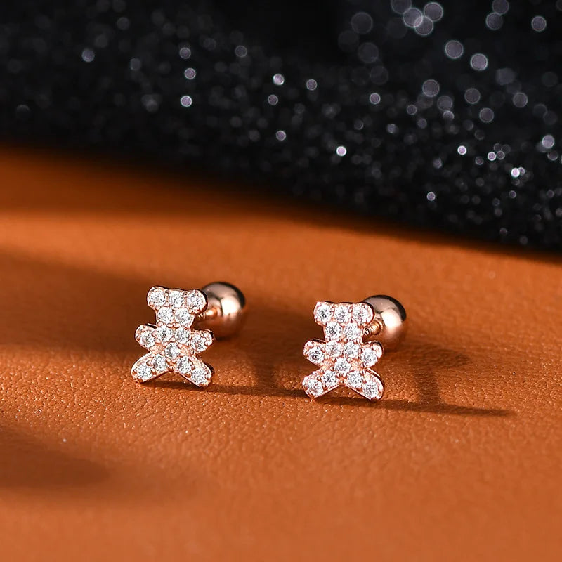 Uniorsj 100% 925 Sterling Silver High Quality Cute Cartoon Mini Bear Small Stud Earrings for Women Jewelry