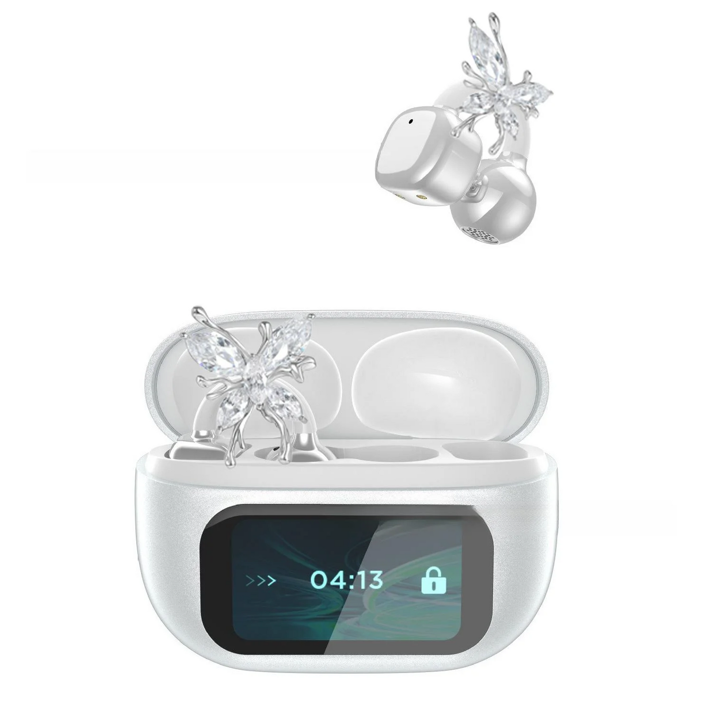 Butterfly Earrings Bluetooth 5.4 Headphone AI Translator Long Battery Life Touch screen Clip on Jewelry Earphones For Girls Gift