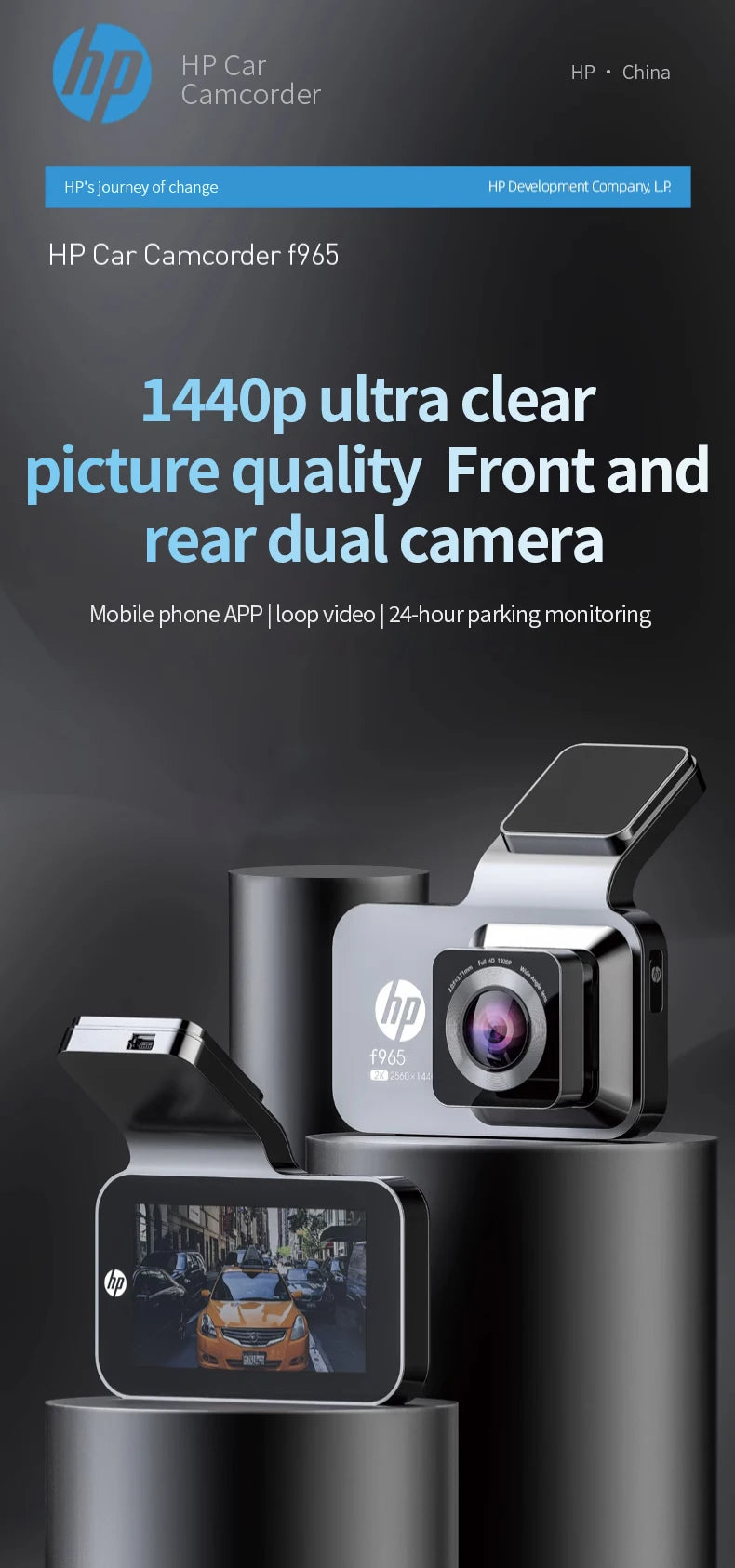 HP F965 In-Car Camera Dash Cam Ultra HD Night Vision WiFi Digital Video Recorder Loop Recording Parking Monitoring In-Car Camera