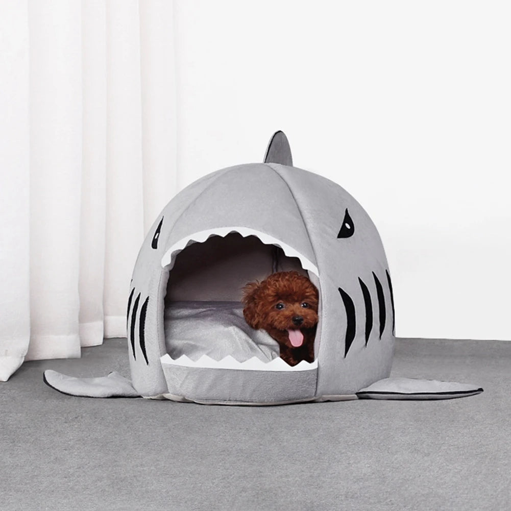 Cat And Puppy Pet Litter Cartoon Shark Shape Warm Safe Pet Bed Tent Convenient Cat Bed Kitten And Puppy Basket Mattress Pillow