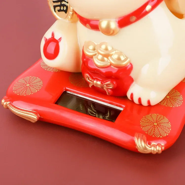 Solar Powered Maneki Neko Lucky Cat Welcoming Chinese Lucky Cat Waving Hand Beckoning Fortune Cat Figurines For Home Decor