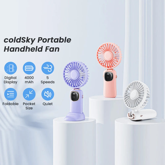 coldSky Portable Fan 5 Speeds USB Rechargeable Handheld Fan 4000mAh Battery Operated Portable Mini Fan for Makeup/Commute/Office