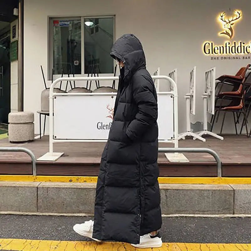Super Long Padded Cotton Jacket Women 2025 New Korean Over-The-Knee  Fashion Parkas Winter Female  Thick Black Down Cotton Coat