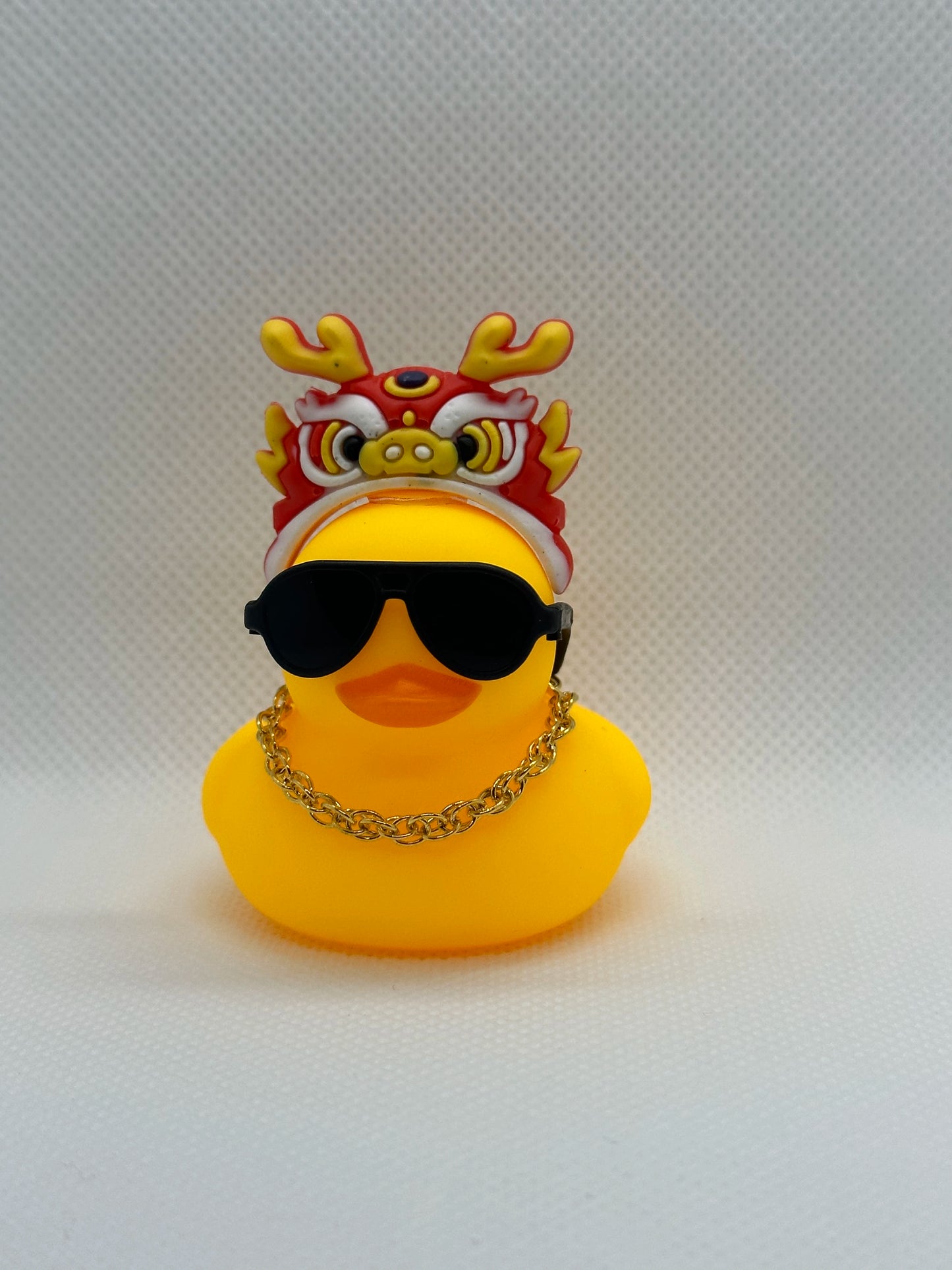 Car Duck Car Rubber Dashboard Decorations Ornament Yellow Duck with Mini Swim Ring Sun Cowboy Hat Necklace