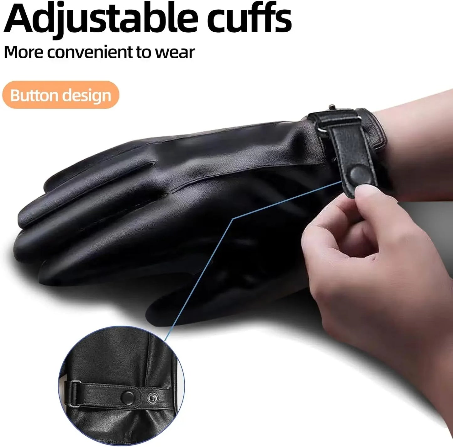 Winter Gloves for Men Genuine Leather Gloves Warm Plus Velvet Touch Screen Gloves Outdoor Cycling Driving Motorcycle PU Gloves