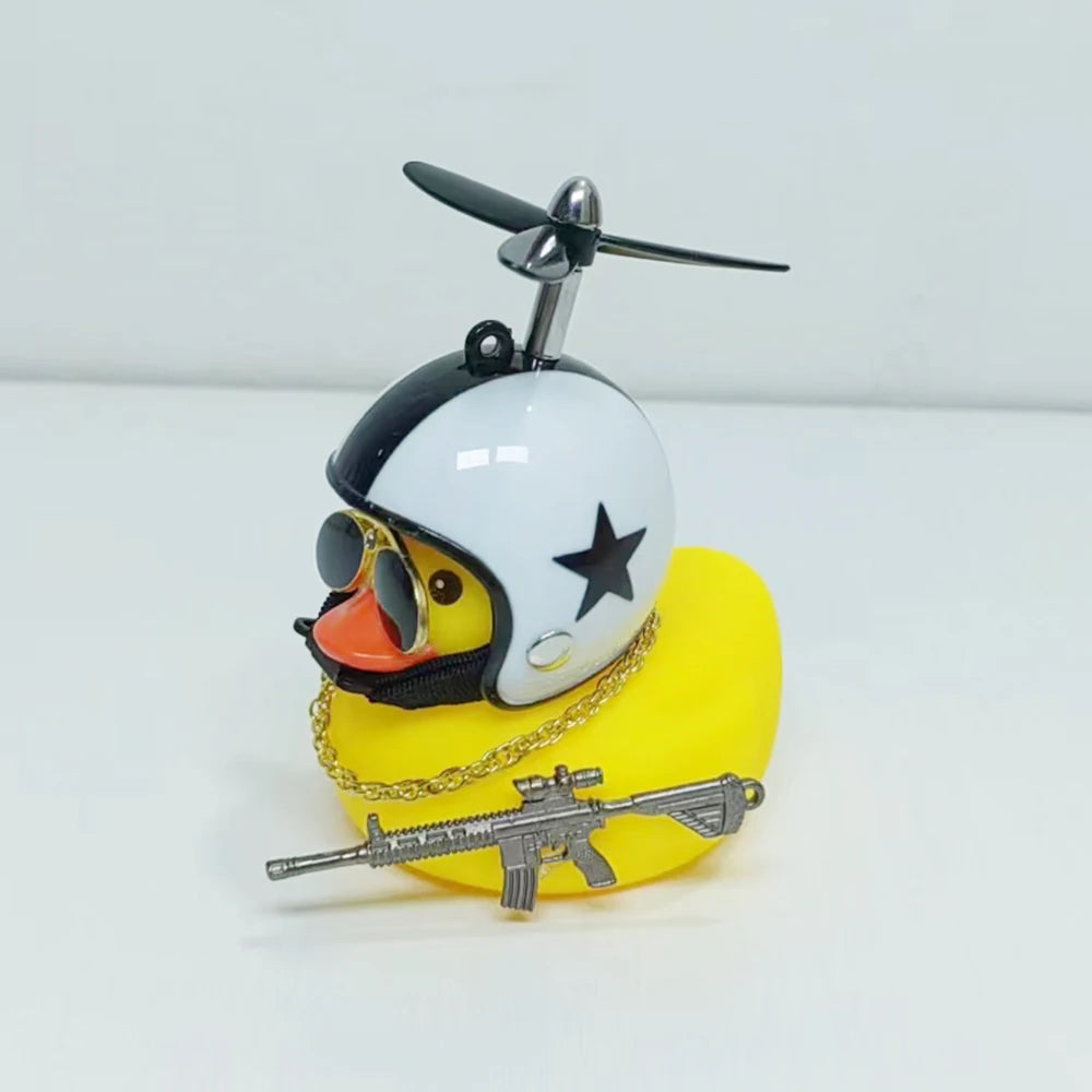 Black Rubber Duck Car Duck With Weapon Helmet Propeller Broken Wind Duckling Bike Motor Riding Cycling Decoration Accessories