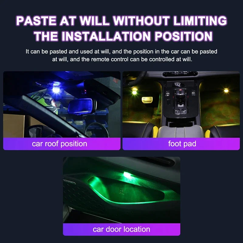 LED Wireless Bonding LED Car Interior Environmental Light Remote Control Decoration Car Roof Foot Atmosphere Light Rolor Battery