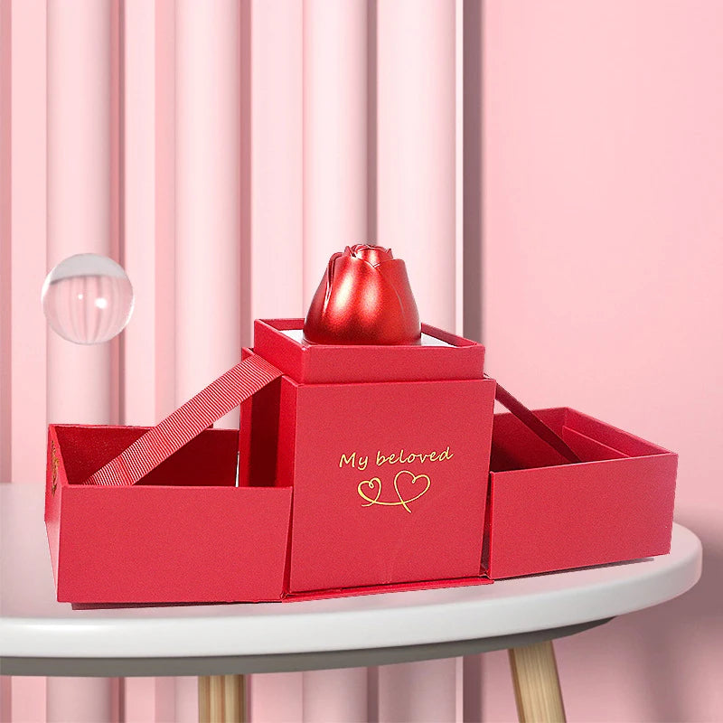 New in Rose Jewelry Box for Necklace Pendant Valentine's Day Gift Organizer Plastic Plastic Paper Lifting Packaging Display Box