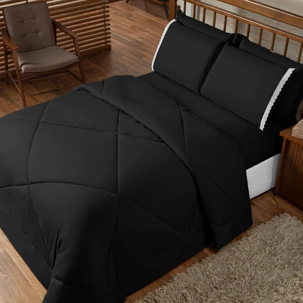 Duvet Kit 06 Pieces Queen Bed Set English Embroidery Pillowcase