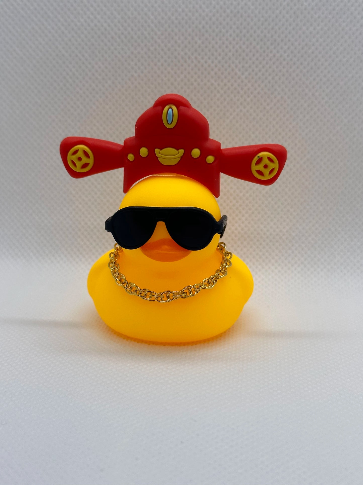 Car Duck Car Rubber Dashboard Decorations Ornament Yellow Duck with Mini Swim Ring Sun Cowboy Hat Necklace